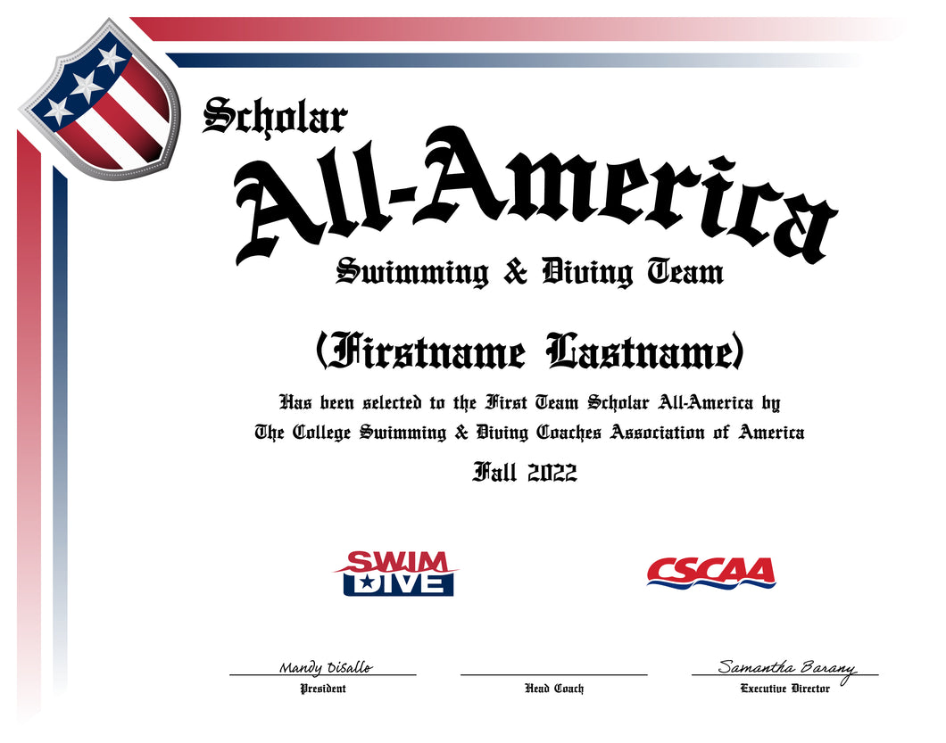 Personalized Scholar All-American Certificate