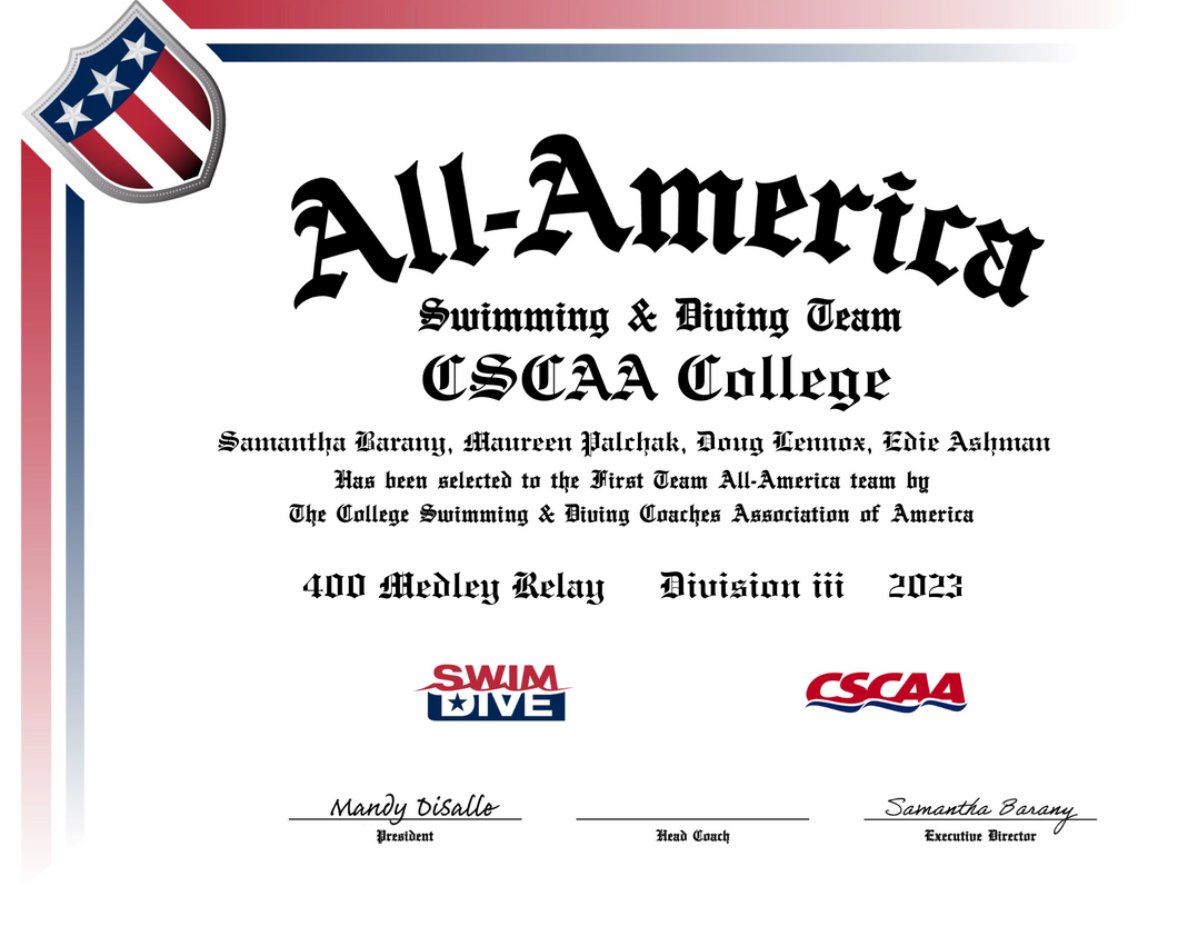 Personalized All-America Relay Certificate