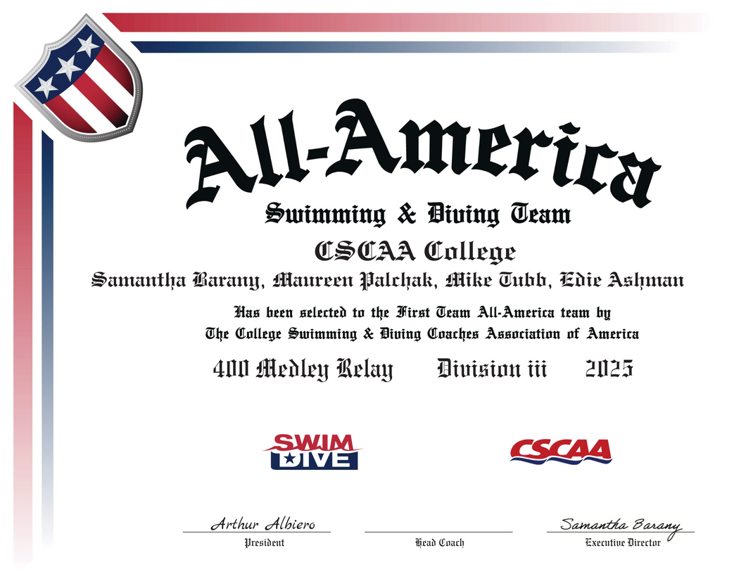 Personalized All-America Relay Certificate